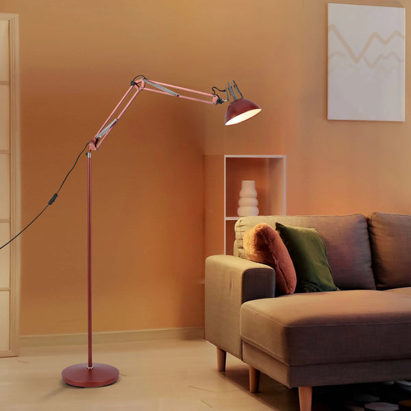 Adjustable Floor Lamp with Extendable Arm & Steel Shade - E27 Fitting