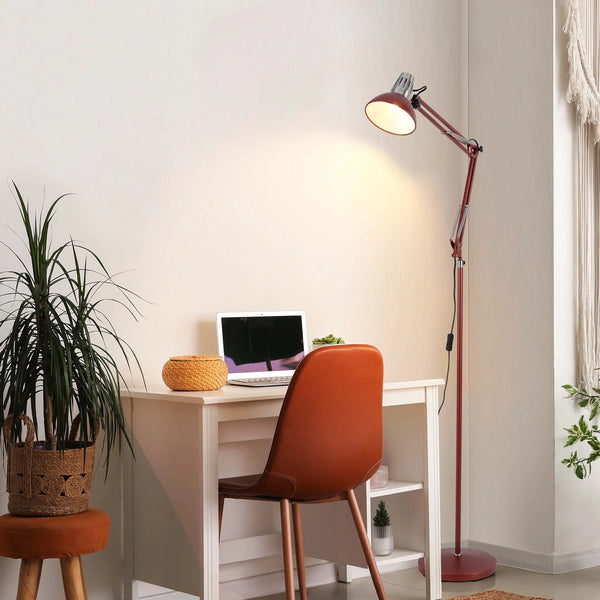 Adjustable Floor Lamp with Extendable Arm & Steel Shade - E27 Fitting