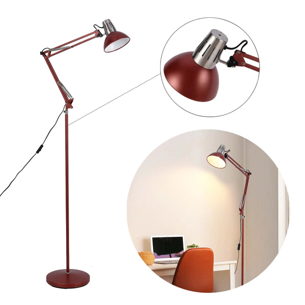 Adjustable Floor Lamp with Extendable Arm & Steel Shade - E27 Fitting