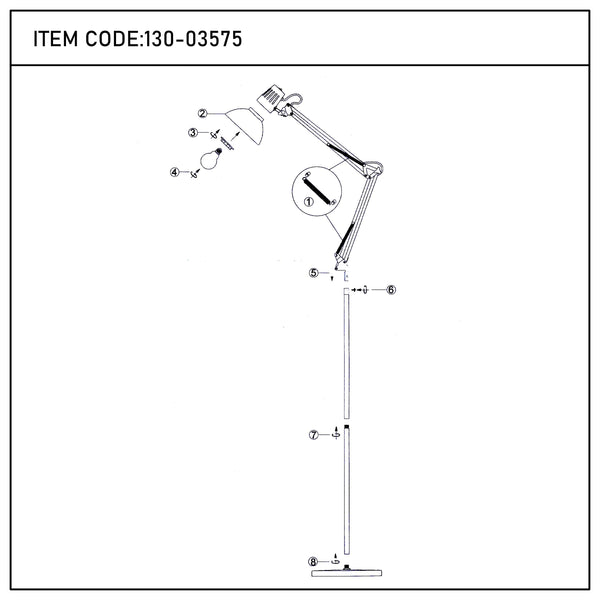Adjustable Floor Lamp with Extendable Arm & Steel Shade - E27 Fitting
