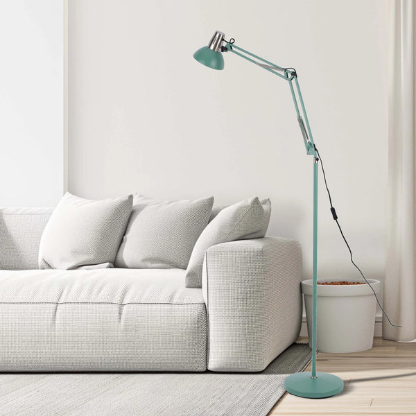 Adjustable Floor Lamp with Extendable Arm & Steel Shade - E27 Fitting