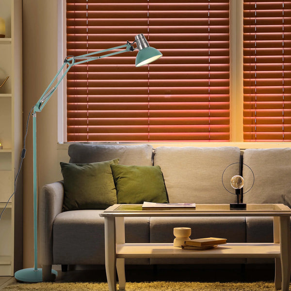 Adjustable Floor Lamp with Extendable Arm & Steel Shade - E27 Fitting
