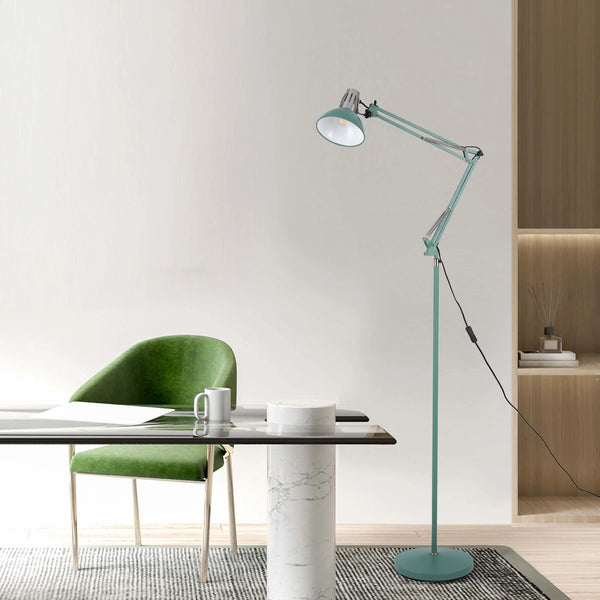 Adjustable Floor Lamp with Extendable Arm & Steel Shade - E27 Fitting