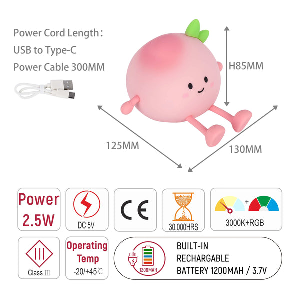 Adorable LED Rechargeable Night Light with Timer and Color-Changing Options