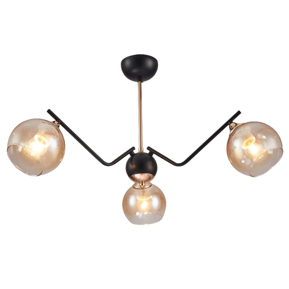 Amber Cone Glass Black Gold Metal Spider Semi Flush Ceiling Light