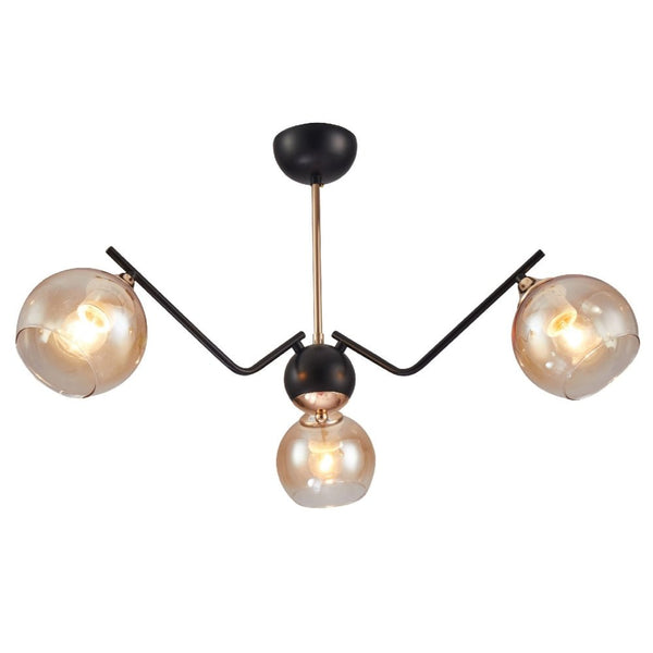 Amber Cone Glass Black Gold Metal Spider Semi Flush Ceiling Light
