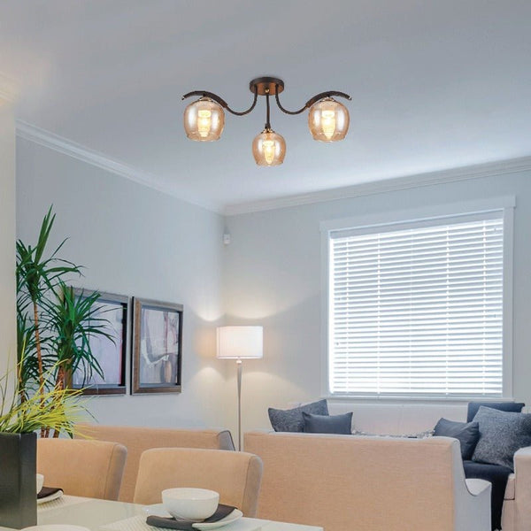 Amber Glass Black Semi-Flush Ceiling Light E27