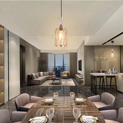 Amber and Gold Cage Modern Cylindrical Pendant Light E27