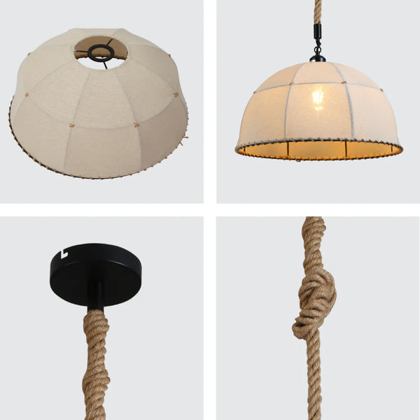 American Country Antique Hemp Rope Fabric Pendant Light Ecru