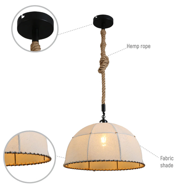 American Country Antique Hemp Rope Fabric Pendant Light Ecru