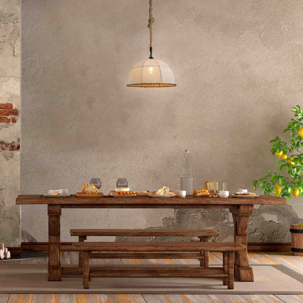 American Country Antique Hemp Rope Fabric Pendant Light Ecru