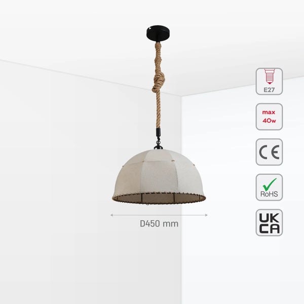 American Country Antique Hemp Rope Fabric Pendant Light Ecru