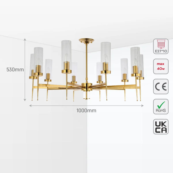 American Fluted Glass Chandelier Ceiling Light