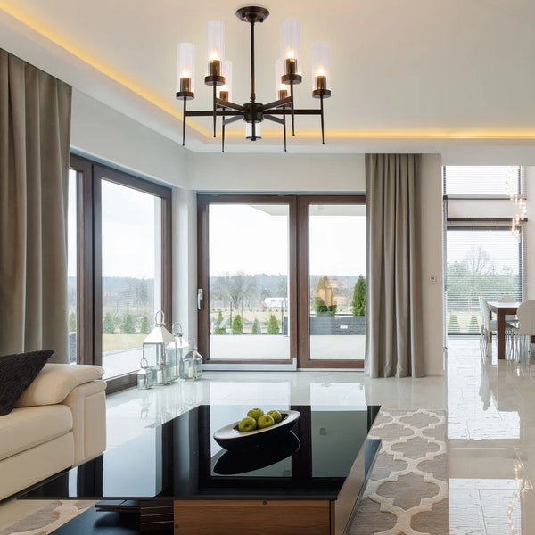 American Fluted Glass Chandelier Ceiling Light
