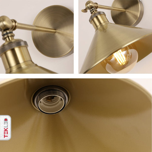 Hinged Funnel Flat Step Antique Brass | Bronze | Gold Finish Metal Wall Light