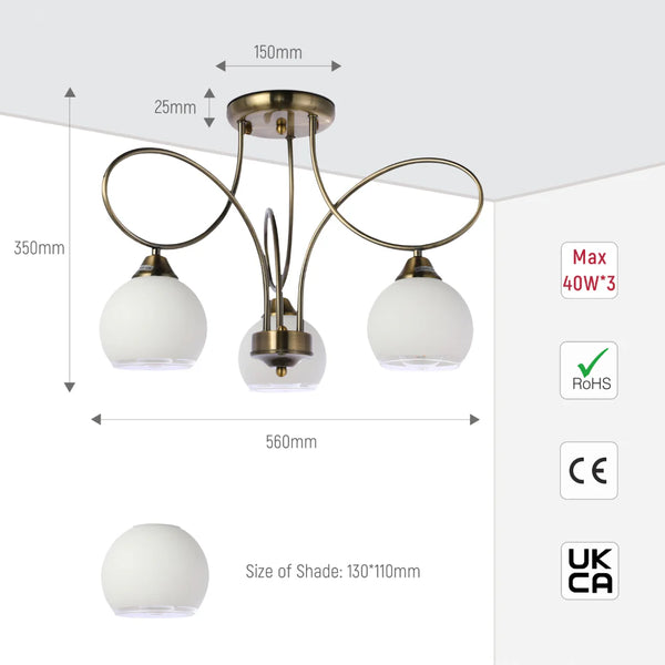 Antique Brass Lily of the Valley Ceiling Light Fixture