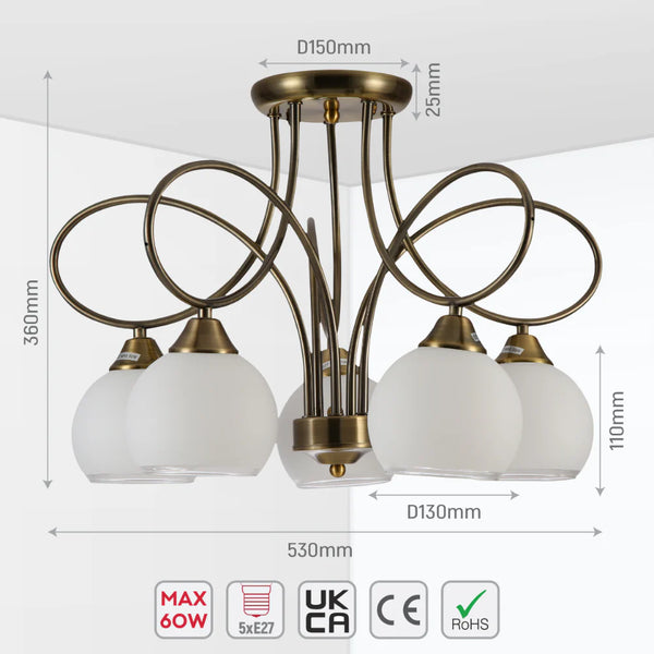 Antique Brass Lily of the Valley Ceiling Light Fixture