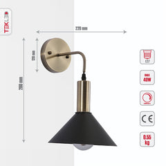 Antique Brass Metal White Black Cone Suspended Wall Light E27 Fitting