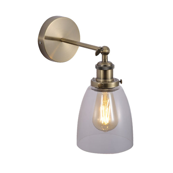 Antique Brass Metal Hinged Clear Glass Hoxton Cone Dome Wall Light