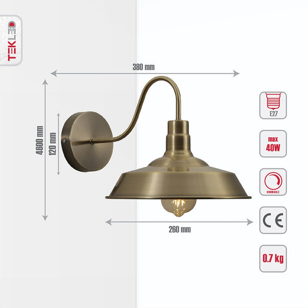 Swan Step Metal Industrial Retro Wall Light E27 Fitting