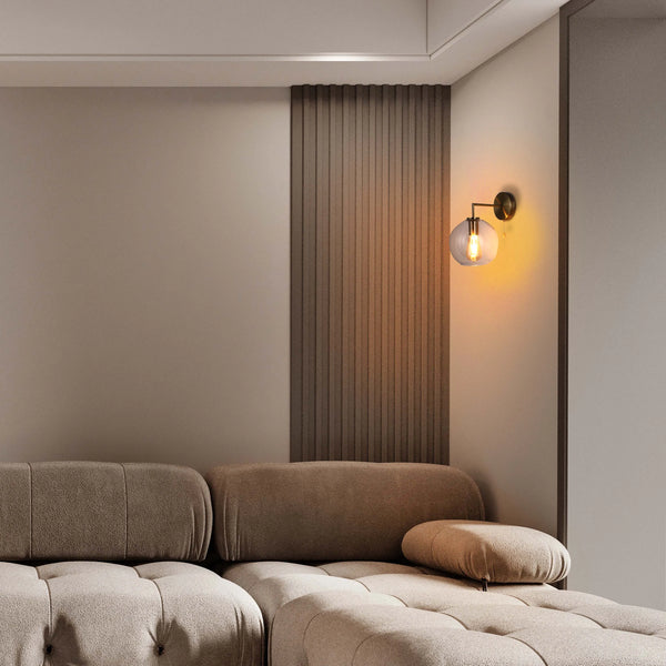 Clear Glass and Antique Brass Wall Light with Pull Chain