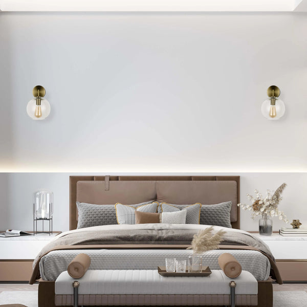 Clear Glass and Antique Brass Wall Light with Pull Chain