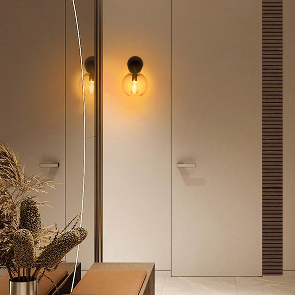 Clear Glass and Antique Brass Wall Light with Pull Chain