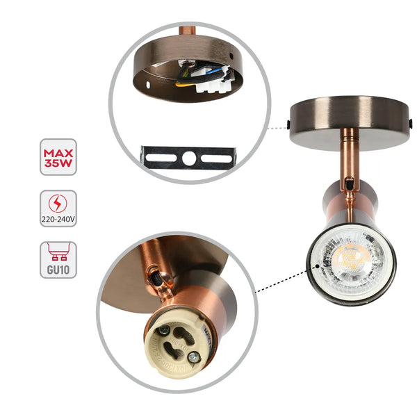 Antique Bronze & Copper Adjustable Track Spotlights
