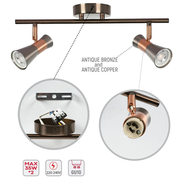 Antique Bronze & Copper Adjustable Track Spotlights