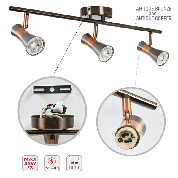Antique Bronze & Copper Adjustable Track Spotlights