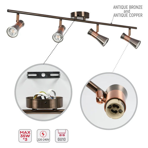 Antique Bronze & Copper Adjustable Track Spotlights