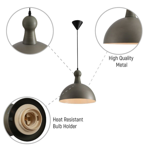 Antique Grey Brass Dome Metal Pendant Ceiling Light with E27 Fitting D380