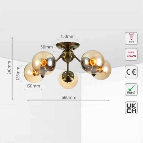 Atomic Elegance Brass & Amber Globe Light