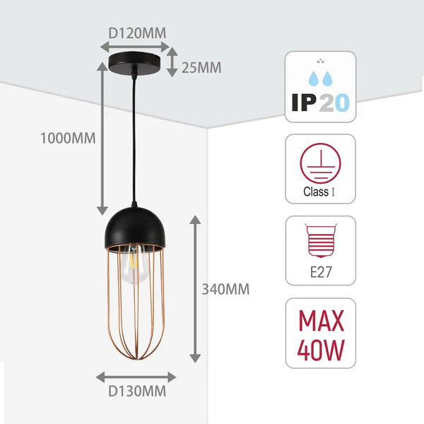 Aurelia Black & Gold Cage Pendant Light