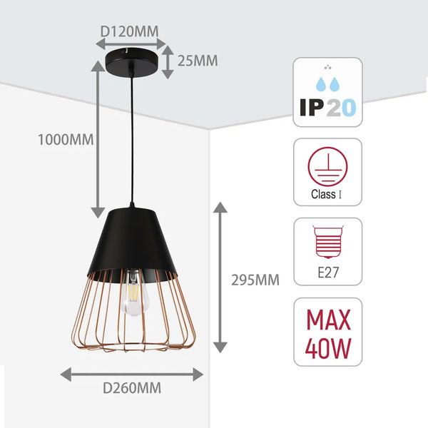 Aurelia Black & Gold Cage Pendant Light