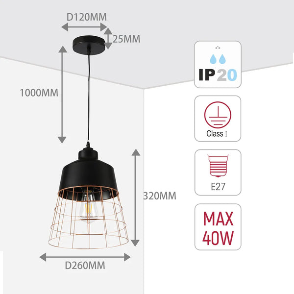 Aurelia Black & Gold Cage Pendant Light