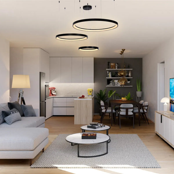 Aurora Flow Dynamic LED Modern Pendant Ceiling Light (Customisable 3 Rings, CCT Adjustable)