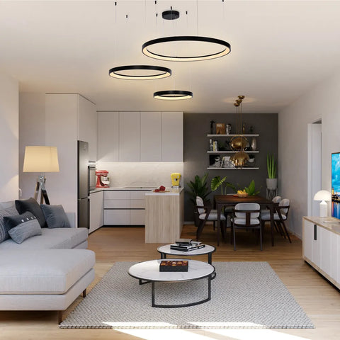 Aurora Flow Dynamic LED Modern Pendant Ceiling Light (Customisable 3 Rings, CCT Adjustable)