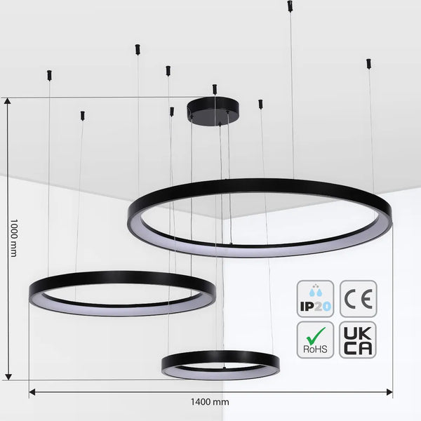 Aurora Flow Dynamic LED Modern Pendant Ceiling Light (Customisable 3 Rings, CCT Adjustable)