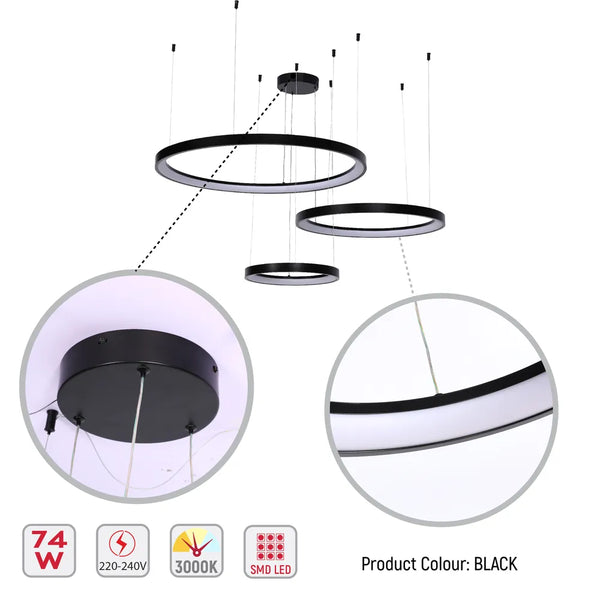 Aurora Flow Dynamic LED Modern Pendant Ceiling Light (Customisable 3 Rings, CCT Adjustable)