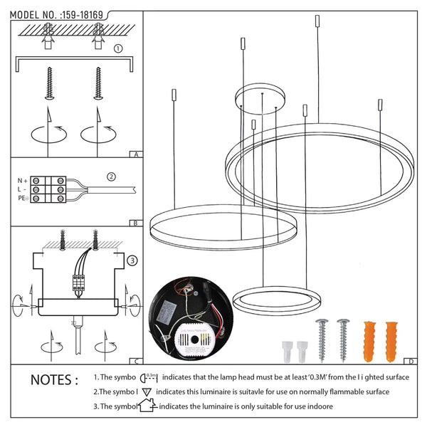 Aurora Flow Dynamic LED Modern Pendant Ceiling Light (Customisable 3 Rings, CCT Adjustable)