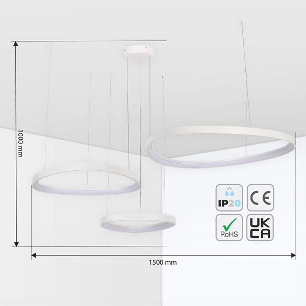 Aurora Flow Dynamic LED Modern Pendant Ceiling Light (Customisable 3 Rings, CCT Adjustable)