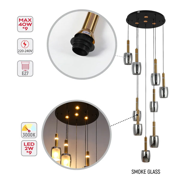Aurora Hybrid Gold Accent Cluster Pendant Light