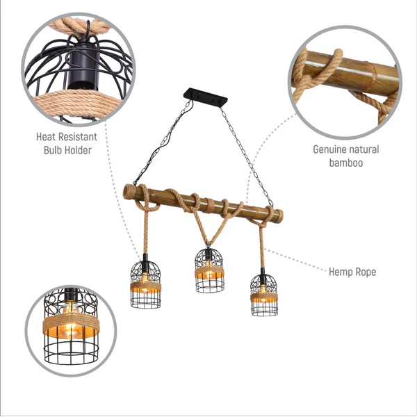 Bamboo and Hemp Rope Ceiling Light with Bird Nest Shades