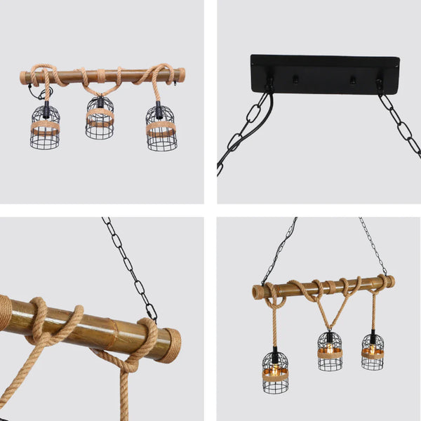 Bamboo and Hemp Rope Ceiling Light with Bird Nest Shades