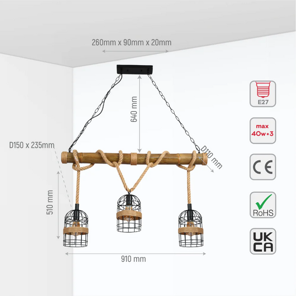 Bamboo and Hemp Rope Ceiling Light with Bird Nest Shades