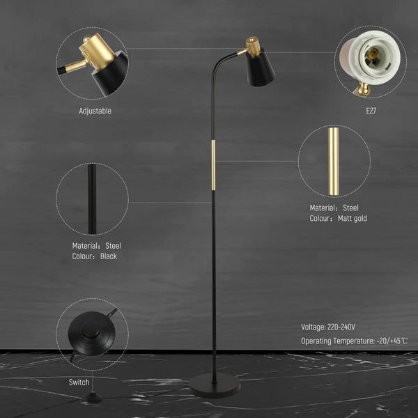 Bend Design Floor Lamp with Gold Accents - E27