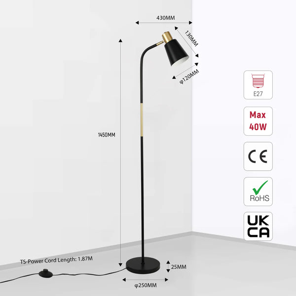Bend Design Floor Lamp with Gold Accents - E27