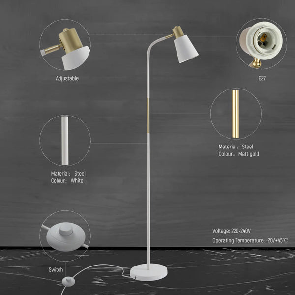 Bend Design Floor Lamp with Gold Accents - E27