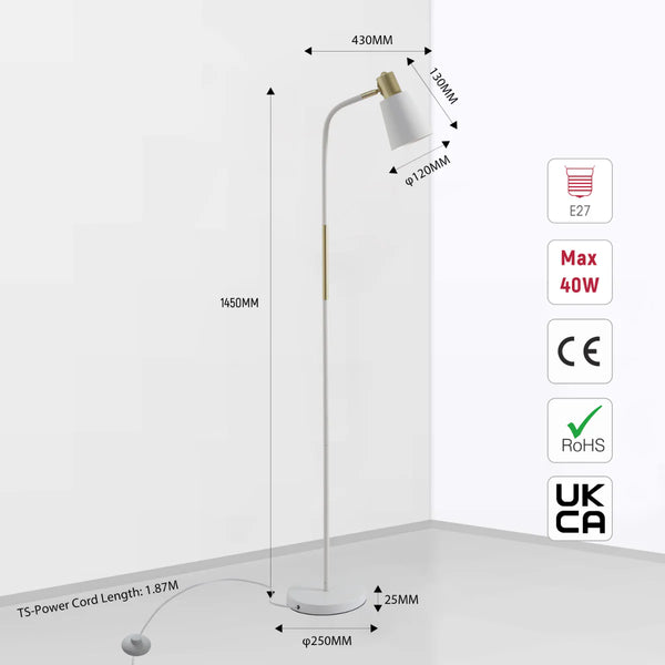 Bend Design Floor Lamp with Gold Accents - E27